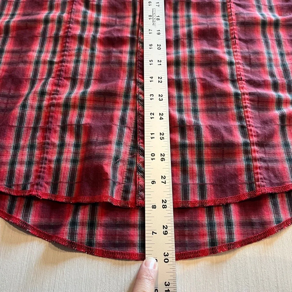 Wrangler‎ Mens Western Snap Shirt Red Black Plaid Cowboy Workwear Medium Pearl